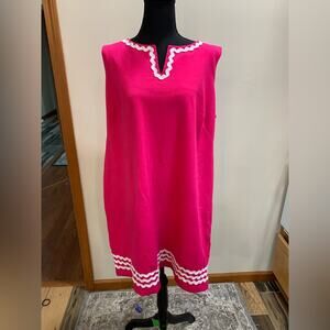 Talbots 16W Hot Pink v Neck sheath dress white detailing